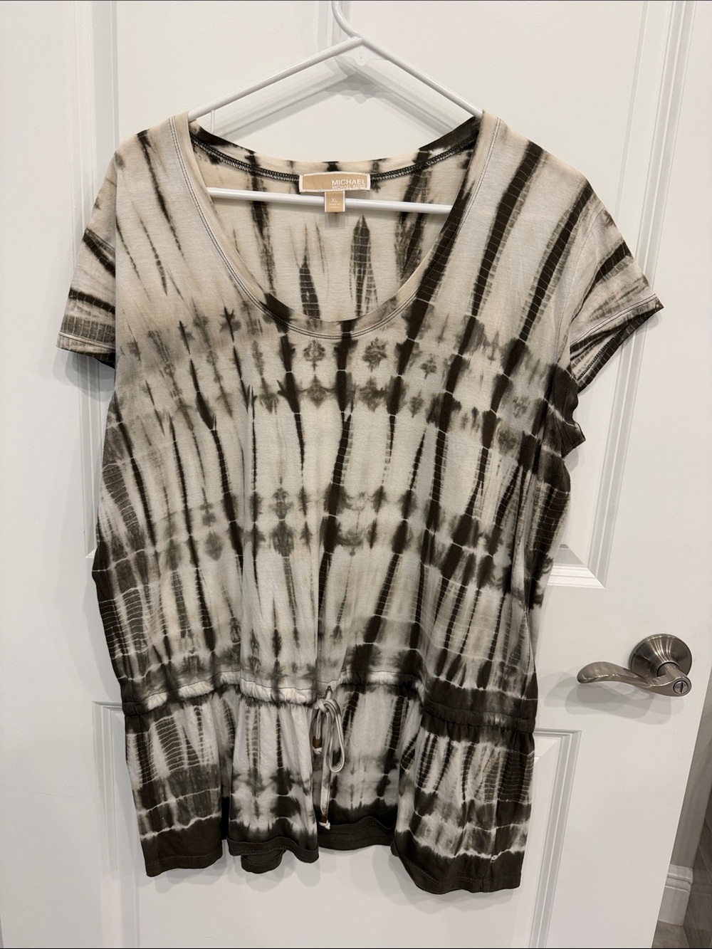 Michael Kors XL Tie-Dye Drawstring Tunic - Cream & Green